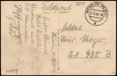 Ansichtskarte Husum 4 Bild Kaufhaus Schule 1943  gel. Feldpost WK2