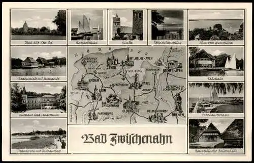 Ansichtskarte Bad Zwischenahn Mikroskop-Bilder und Landkarte 1954