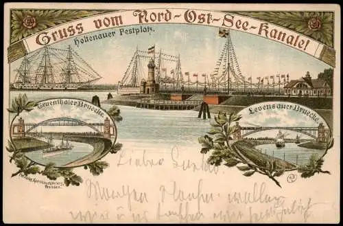 Litho AK Holtenau-Kiel Holtenå Festplatz Nord-Ost-See Kanal MB 1911
