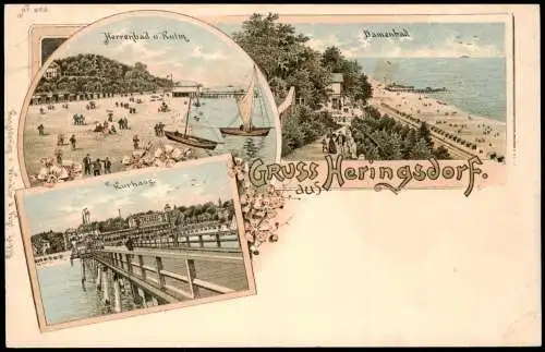 Ansichtskarte Litho AK Heringsdorf Usedom 3 Bild Herrenbad Kurhaus 1903