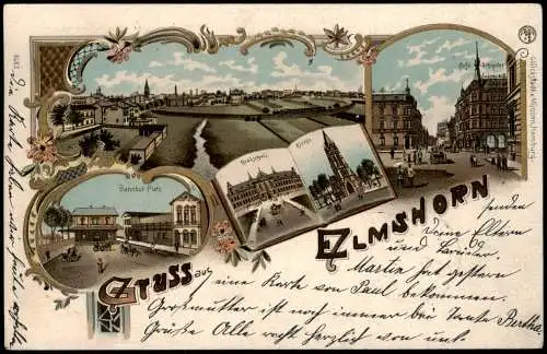 Ansichtskarte Litho AK Elmshorn Cafe Stadt Bahnhofsplatz Gruss aus... 1902