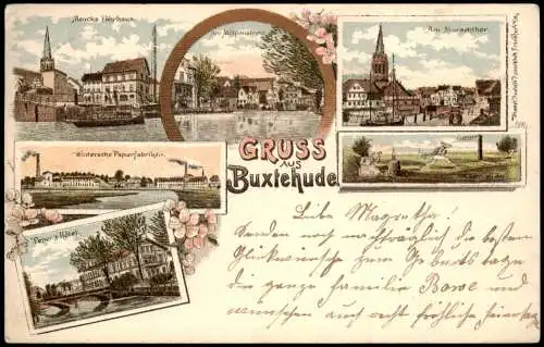 Ansichtskarte Litho AK Buxtehude Gruss aus Papierfabrik Fährhaus Hotel 1899