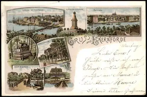 Ansichtskarte Litho AK Eckernförde Gruss aus Hotel Hafen Louisenbad 1897