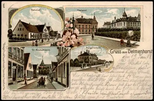 Litho AK Delmenhorst Demost Bahnhof Post Kirchstraße Gruss aus 1908
