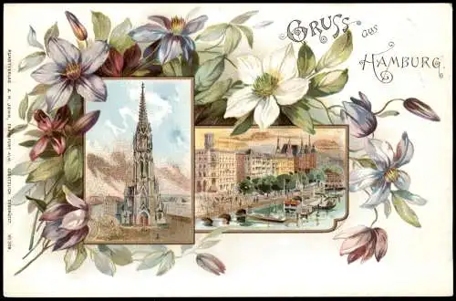 Ansichtskarte Hamburg 2 Bild Kirche Stadtpartie Blumen 1909