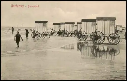 Ansichtskarte Norderney Damenbad Umkleidewagen 1909