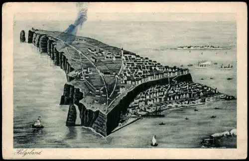 Ansichtskarte Helgoland Luftbild Künstlerkarte 1925  Bordstempel Dampfer Kaiser