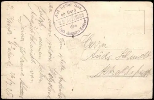 Ansichtskarte Helgoland Luftbild Künstlerkarte 1925  Bordstempel Dampfer Kaiser