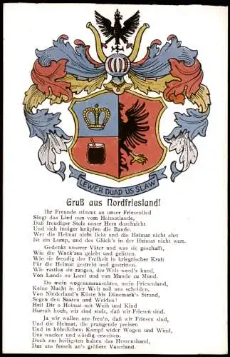 .Niedersachsen LEWER DUAD üS SLAW Lied Nordfriesland Wappen Heraldik 1925