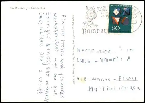 Ansichtskarte Bamberg Concordia Weihnachten Winter 1962