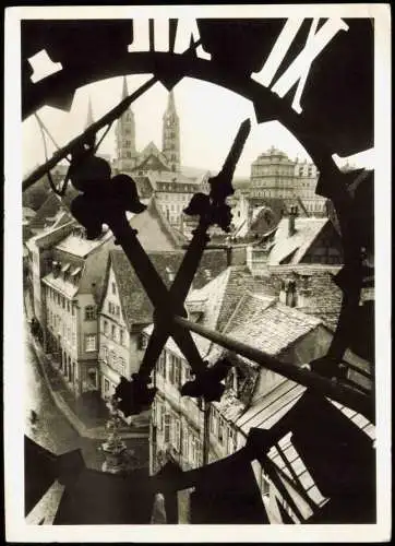 Ansichtskarte Bamberg Blick durch die Uhr des Alten Rathauses 1958