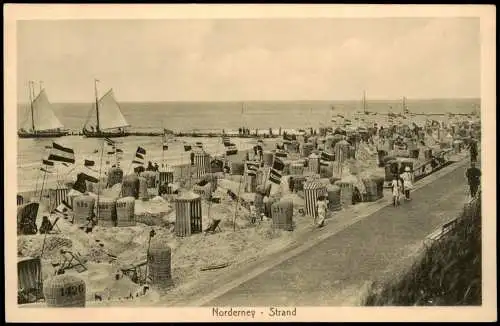 Ansichtskarte Norderney Strandpartie Strandkörbe 1917