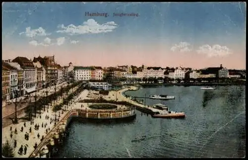 Ansichtskarte Hamburg Jungfernstieg. 1918 gel. Feldpoststempel WK1