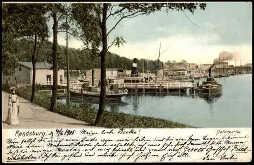 Ansichtskarte Rendsburg Hafen Dampfer 1905
