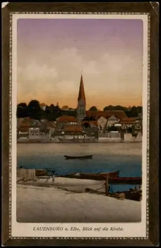 Ansichtskarte Lauenburg (Elbe) Elbe, Blick auf die Kirche. 1919 Passepartout