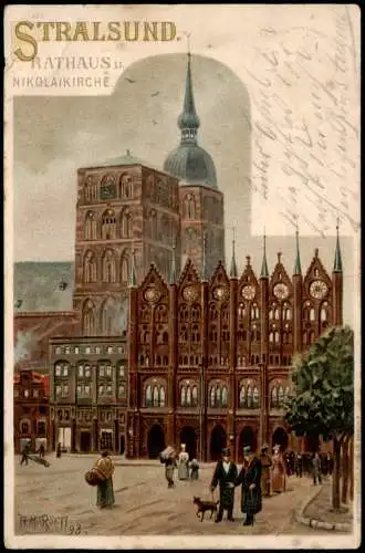 Ansichtskarte Litho AK Stralsund Nicolaikirche Künstlerkarte H. Hirsch 1898