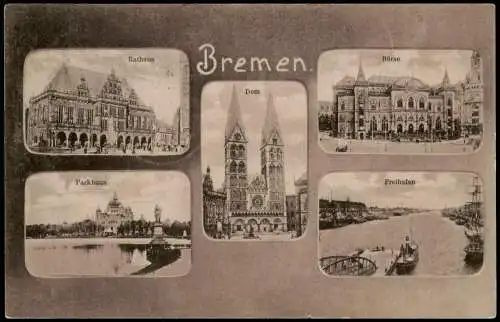 Ansichtskarte Bremen Rathaus Börse Freihafen 1907