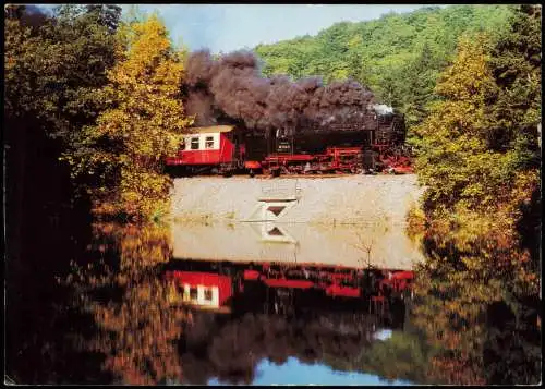 Schmalspurbahn Gernrode-Harzgerode/Stiege überquert Damm  Heiligen Teich 1989