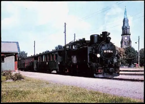 Ansichtskarte  Dampflokomotive mit einem Personenzug im Bahnhof Mohorn 1972