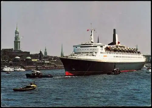 Ansichtskarte Hamburg Hafen mit Schiff Queen Elizabeth 2 1964
