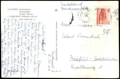 Postcard Budapest Fischerbastei Fishers' Bastion Halászbástya 1966