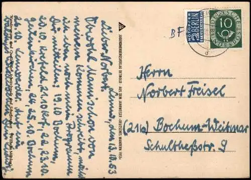 Ansichtskarte Bacharach Jugendburg Stahleck b. Bacharach 1953