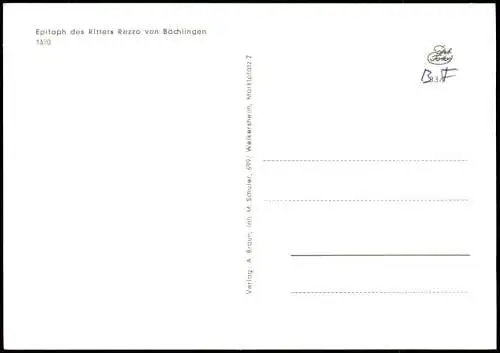 Ansichtskarte  Epitaph des Ritters Rezzo von Bächlingen 1960