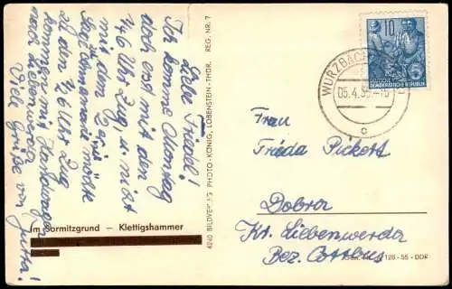 Ansichtskarte Wurzbach Sormitzgrund - Klettigshammer 1955