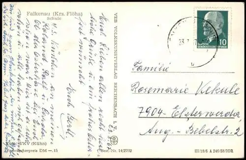 Falkenau-Flöha (Sachsen) Ortsansicht Partie an der Schule 1967/1958