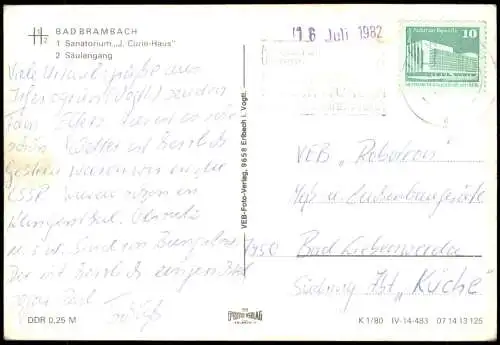 Ansichtskarte Bad Brambach DDR Mehrbild-AK mit Sanatorium J.-Curie-Haus 1980