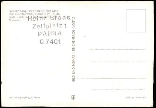 Quedlinburg Friedrich Gottlieb Klopstocks Geburtshaus zur DDR-Zeit 1983
