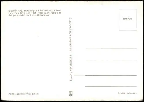 Ansichtskarte Quedlinburg Burgberg mit Stiftskirche zur DDR-Zeit 1977