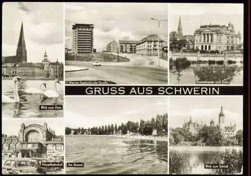 Schwerin Schwäne vorm Dom, Werner-Seelenbinder-Straße,  Hauptbahnhof 1981