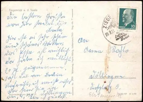 Ansichtskarte Ziegenrück/Saale Ortsansicht, Teich Ruderboot, DDR AK 1961