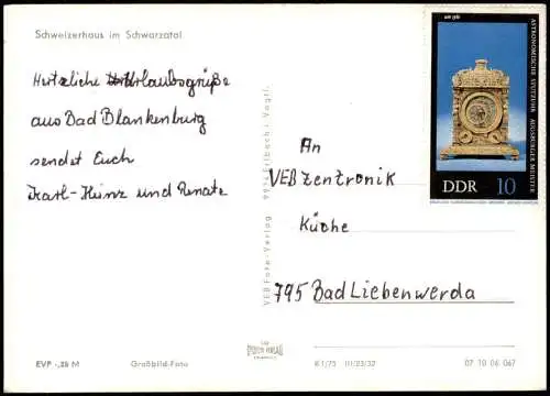 Ansichtskarte Schwarzburg Schweizerhaus im Schwarzatal zur DDR-Zeit 1975
