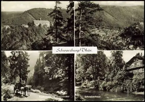 Schwarzburg Schloss, Panorama, Postkutsche im Schwarzatal, Schweizerhaus 1979