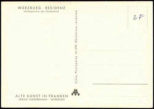 Würzburg Residenzschloß RESIDENZ Mittelpavillon der Gartenfront 1955