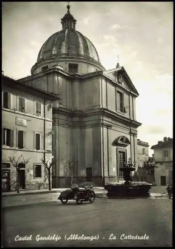 Cartolina Castel Gandolfo Kathedrale Motorrad mit Sozius 1959