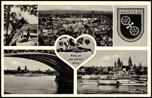 Ansichtskarte Mainz Mehrbildkarte mit Rhein- und Stadtteilansichten 1956