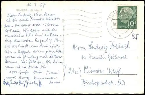 Ansichtskarte Bamberg Ortsansicht aus der Domgasse 1957