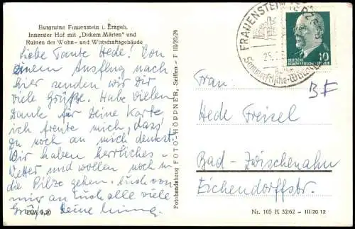 Frauenstein Erzgebirge Burgruine  Ruinen der Wohn- und Wirtschaftsgebäude 1962
