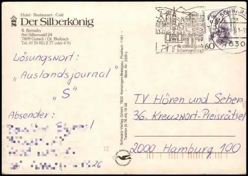 Gutach (Schwarzwaldbahn) Der Silberkönig Hotel Restaurant - Café Bleibach 1991