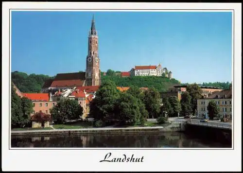 Ansichtskarte Landshut Blick über die Isar zur Burg Trausnitz 1990