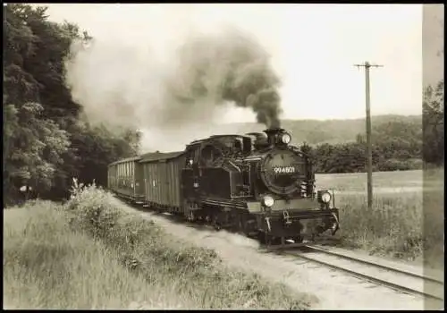 Schmalspurbahn 994801 Putbus-Göhren, in der Steigung vor Garftitz 1985