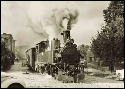 Friedewald-Moritzburg Traditionsbahn Radebeul Ost: Zug  Ausfahrt Bahnhof 1978
