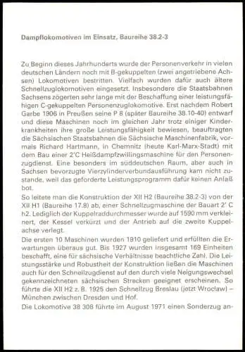 DDR Sammelkarte Thema Dampflokomotiven im Einsatz, Baureihe 38.2-3 1971