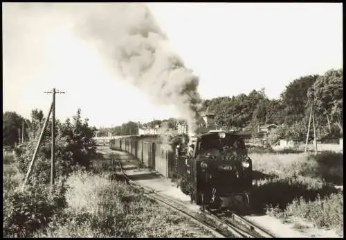 Dampflokomotive Schmalspurbahn Putbus-Göhren Personenzug Ausfahrt Putbus 1988