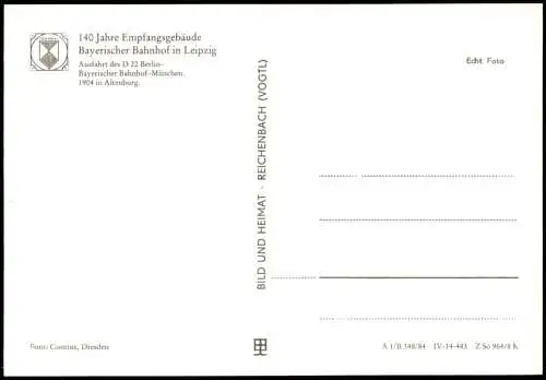 Leipzig Bayerischer Bahnhof, Ausfahrt des D22, 1904 in Altenburg 1984