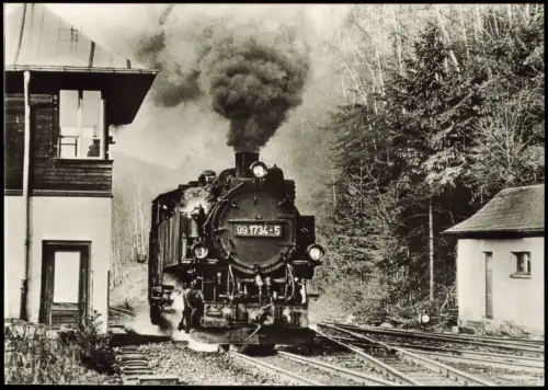 Weißeritztalbahn Schmalspurbahn 99 1734-5 Dampflokomotive Bahnhof Kipsdorf 1985