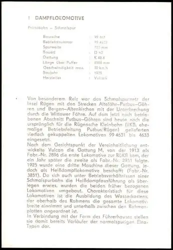 DDR Sammelkarte Dampflokomotive Privatbahn Schmalspur Bahnhof Sellin Rügen 1970